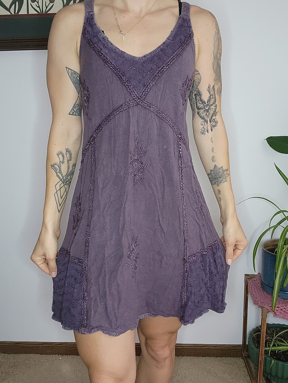 Vimtage Purple Embroidered Bohemian Mini Dress Size Large/XL